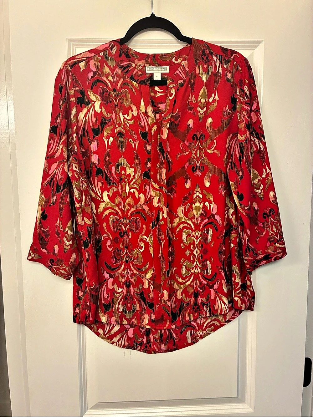 Dana Buchman Abstract Print Blouse in Red Size Large